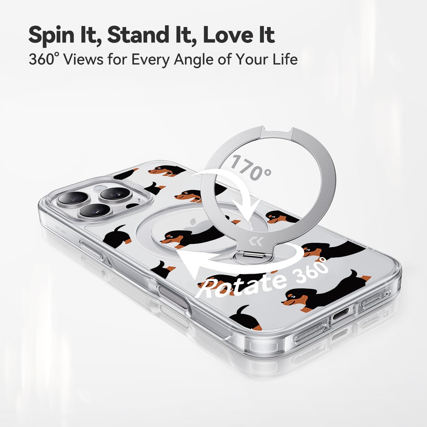 New Aesthetic Design 360° Spin Magnetic Stand for iPhone Case with Ring [16FT Military Drop Protection] [Non-Slip Edge] [Compatible with MagSafe]