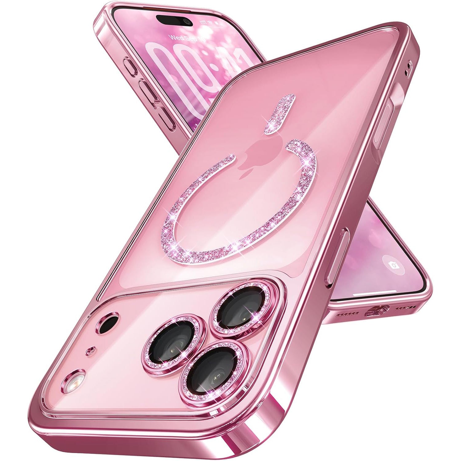 Magnetic for iPhone Case with Glitter Integrated Lens Protection, [Glossy Bumper & Shiny Magnetic Ring] [Compatible with Magsafe] Cute Women Girly Phone Case