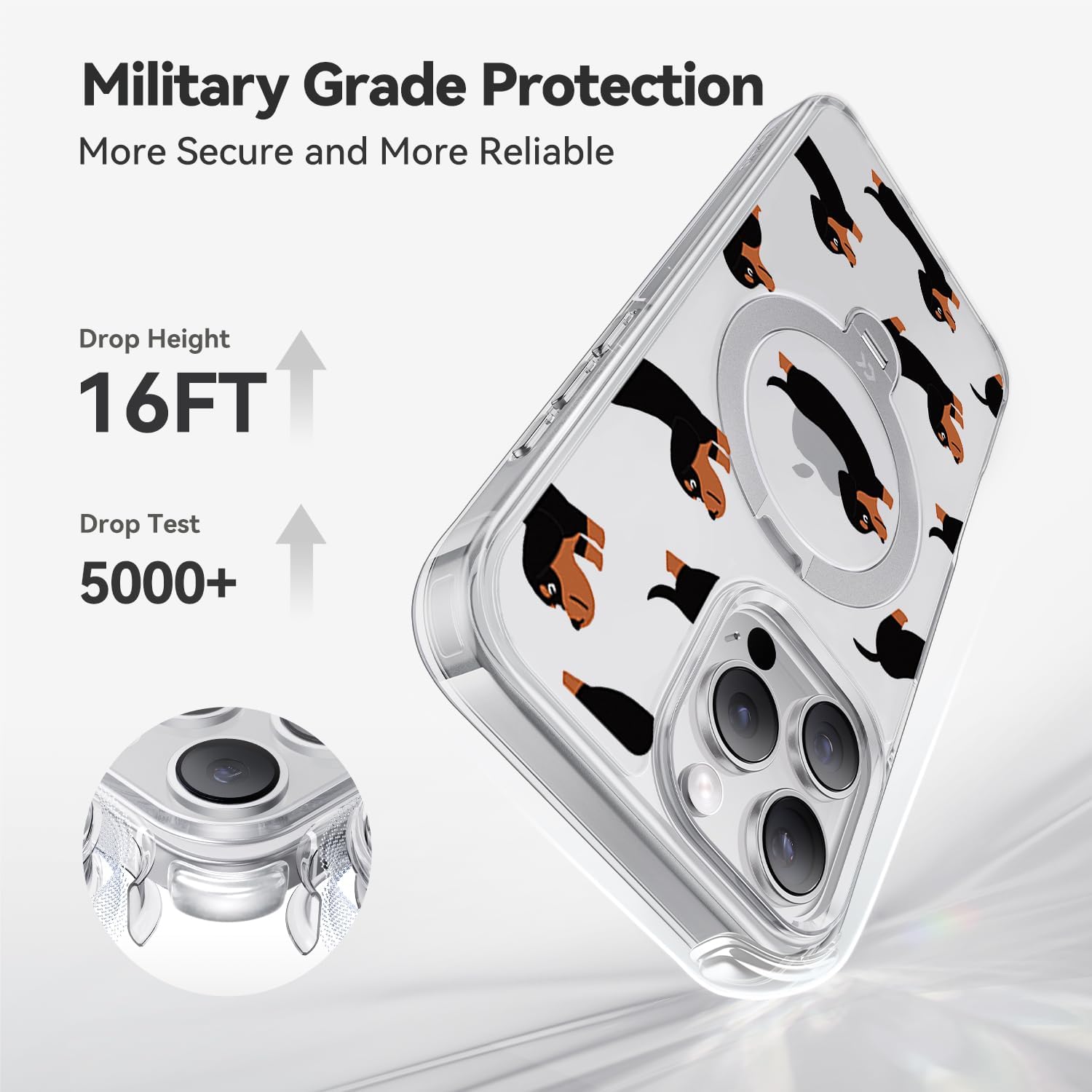 New Aesthetic Design 360° Spin Magnetic Stand for iPhone Case with Ring [16FT Military Drop Protection] [Non-Slip Edge] [Compatible with MagSafe]