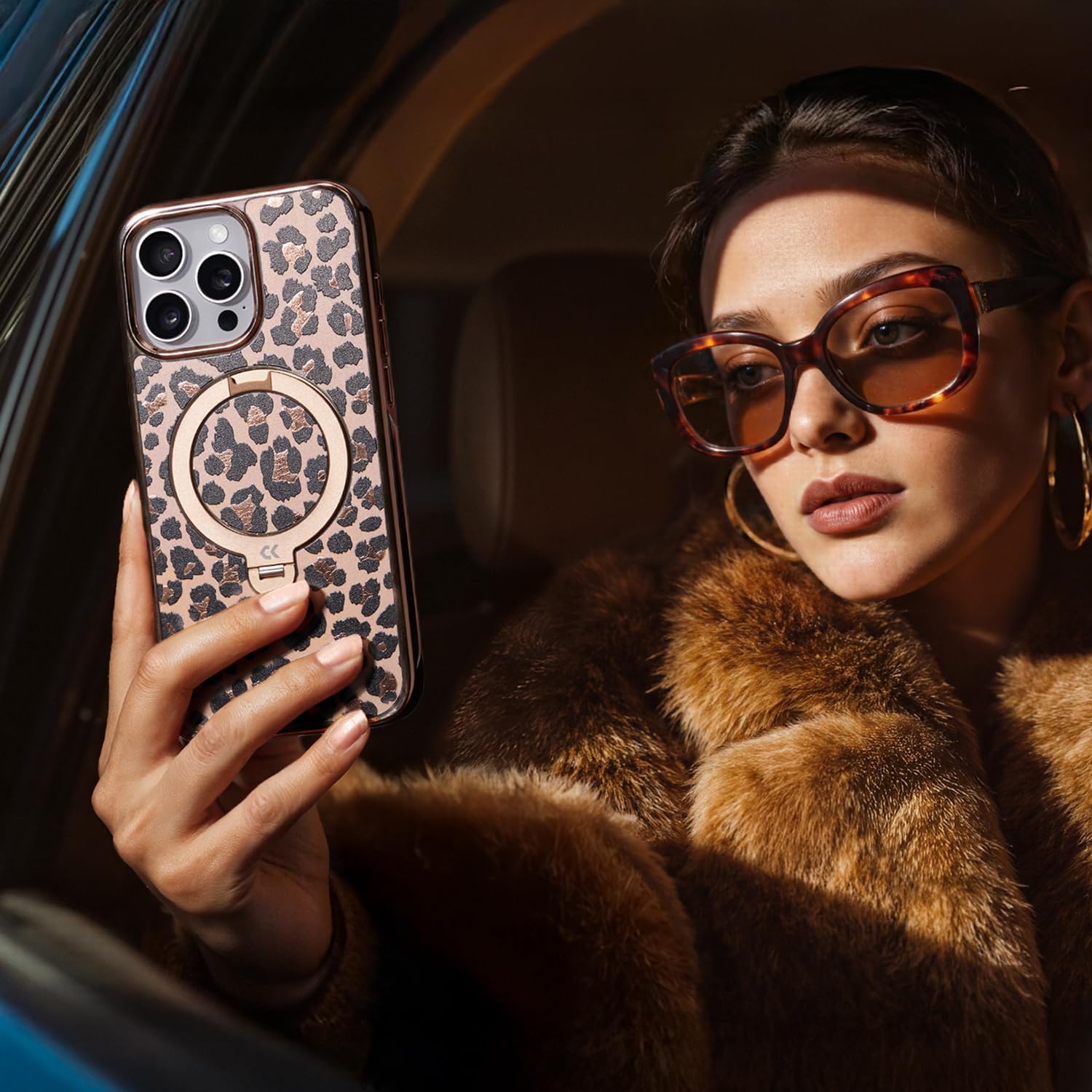 Gold Leopard for iPhone Case with 360° Spin Magnetic Stand [Compatible with MagSafe] [16FT Military Drop Protection] - Gold Leopard