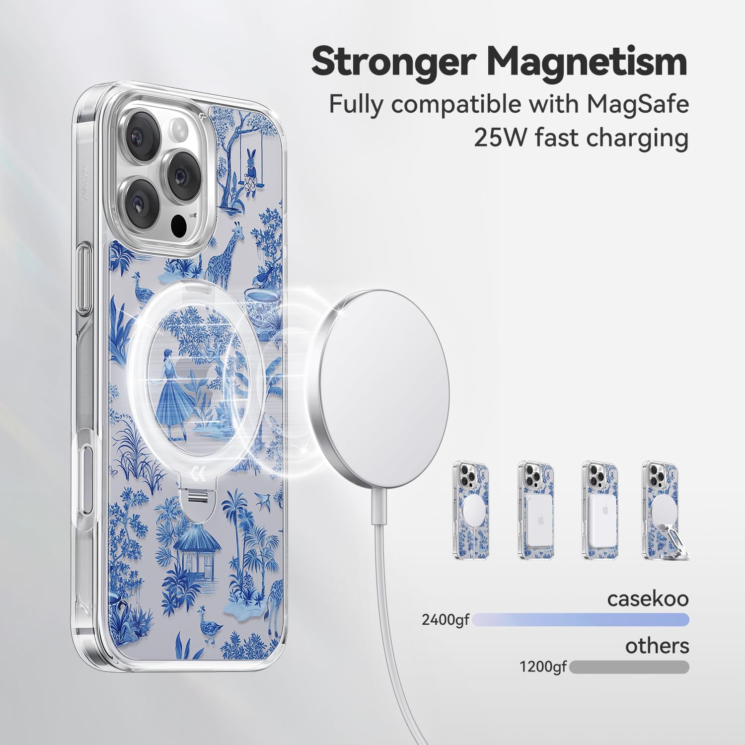 New Aesthetic Design 360° Spin Magnetic Stand for iPhone Case with Ring [16FT Military Drop Protection] [Non-Slip Edge] [Compatible with MagSafe]