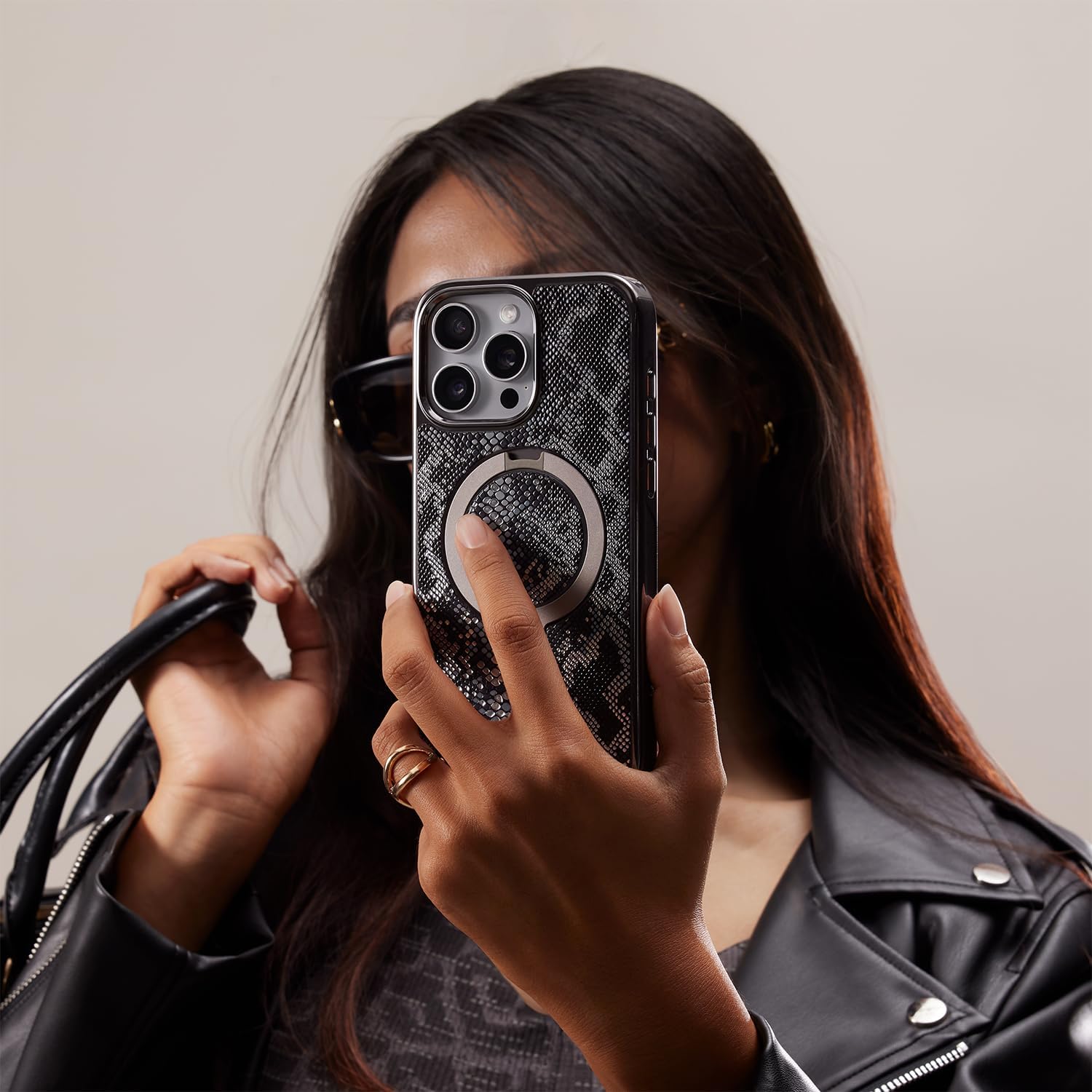 Black Snake for iPhone Case with 360° Spin Magnetic Stand [Compatible with MagSafe] [16FT Military Drop Protection]