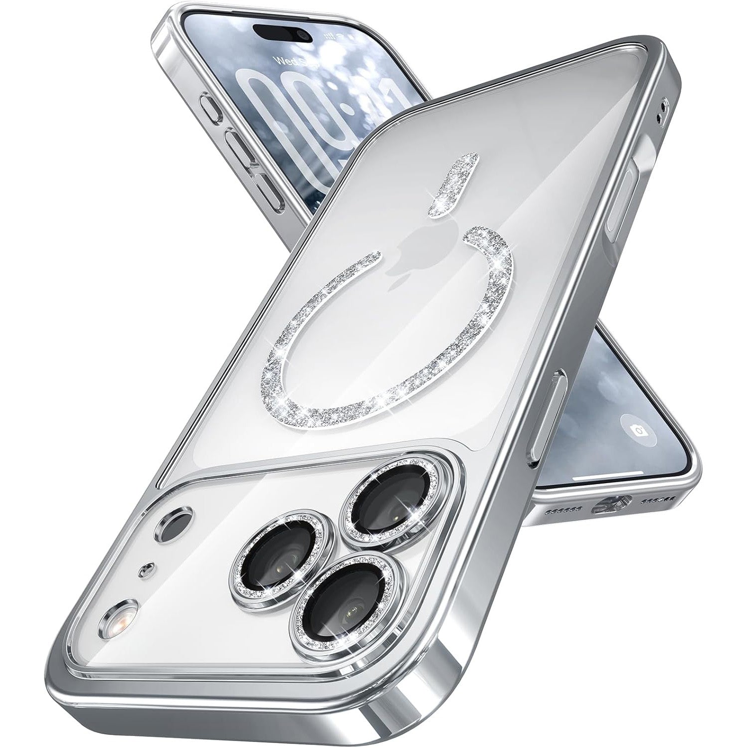 Magnetic for iPhone Case with Glitter Integrated Lens Protection, [Glossy Bumper & Shiny Magnetic Ring] [Compatible with Magsafe] Cute Women Girly Phone Case