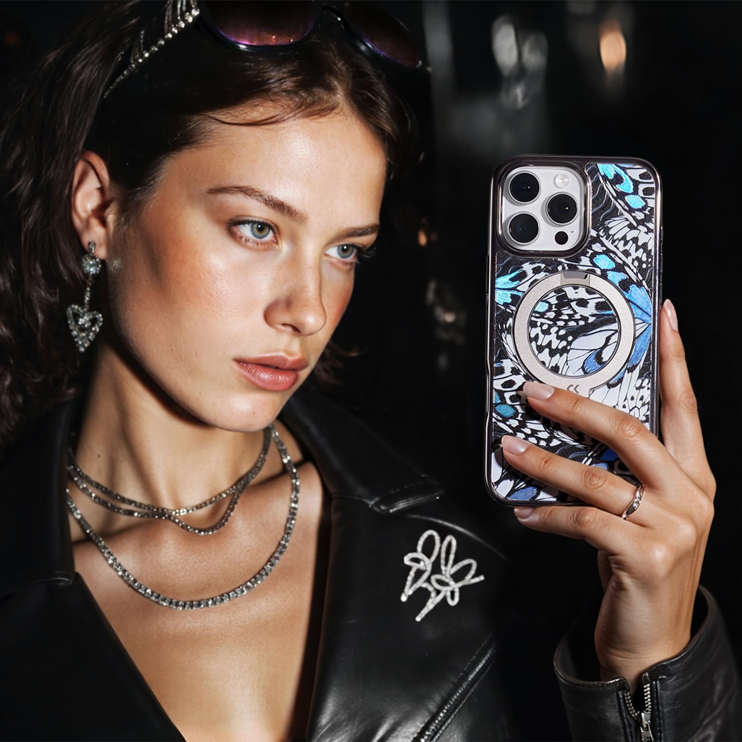 Black Butterfly for iPhone Case with 360° Spin Magnetic Stand [Compatible with MagSafe] [16FT Military Drop Protection]