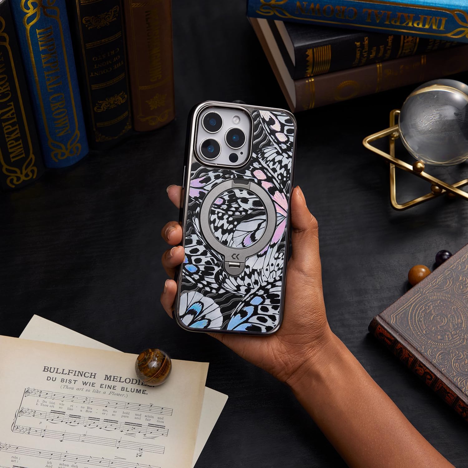 Black Butterfly for iPhone Case with 360° Spin Magnetic Stand [Compatible with MagSafe] [16FT Military Drop Protection]