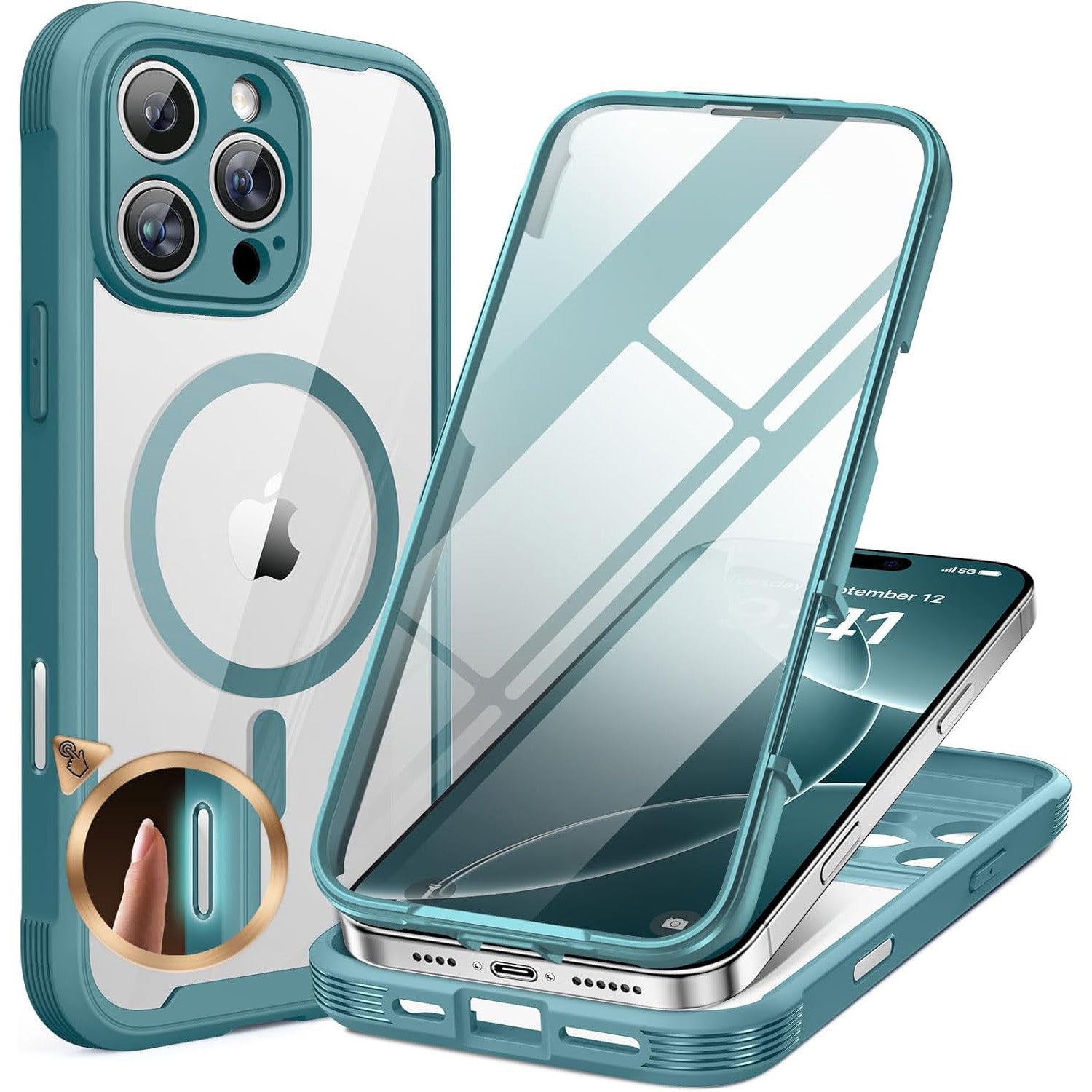 Full-Body Phone case with Built-in Glass Screen Protector& Camera Protector,Compatible with MagSafe