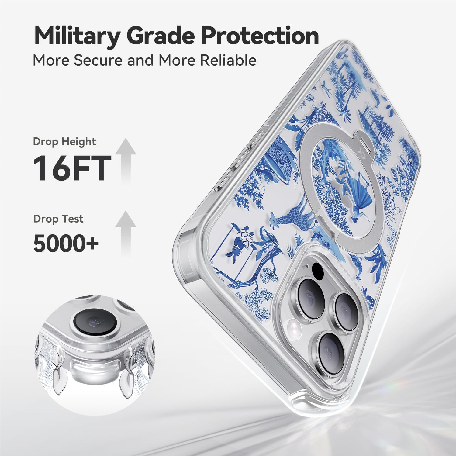 New Aesthetic Design 360° Spin Magnetic Stand for iPhone Case with Ring [16FT Military Drop Protection] [Non-Slip Edge] [Compatible with MagSafe]