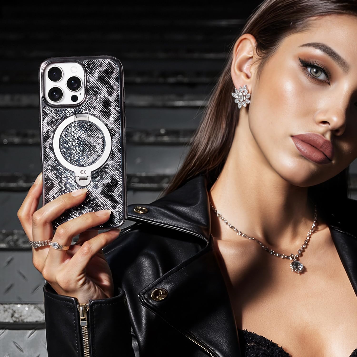 Black Snake for iPhone Case with 360° Spin Magnetic Stand [Compatible with MagSafe] [16FT Military Drop Protection]