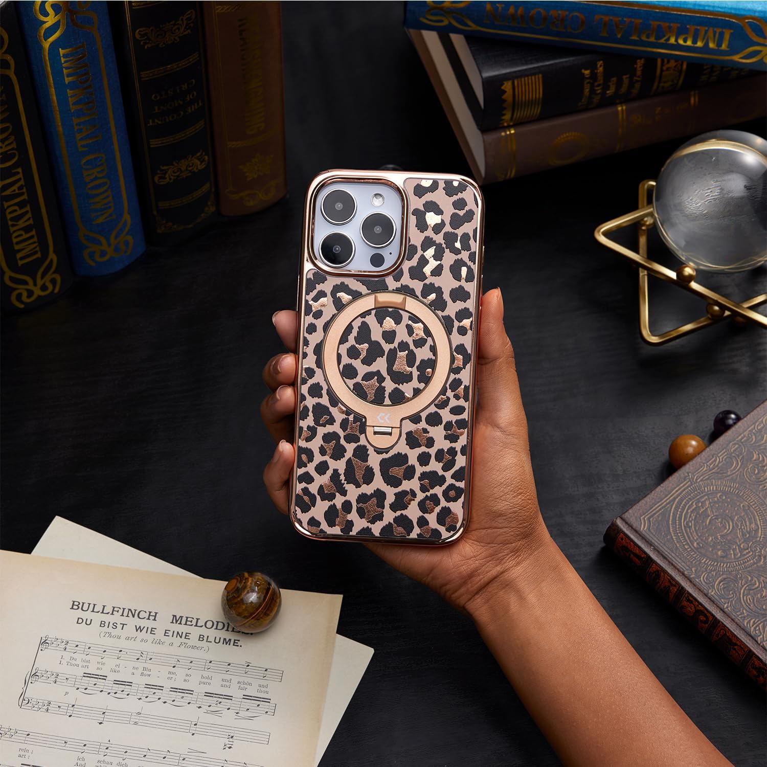 Gold Leopard for iPhone Case with 360° Spin Magnetic Stand [Compatible with MagSafe] [16FT Military Drop Protection] - Gold Leopard