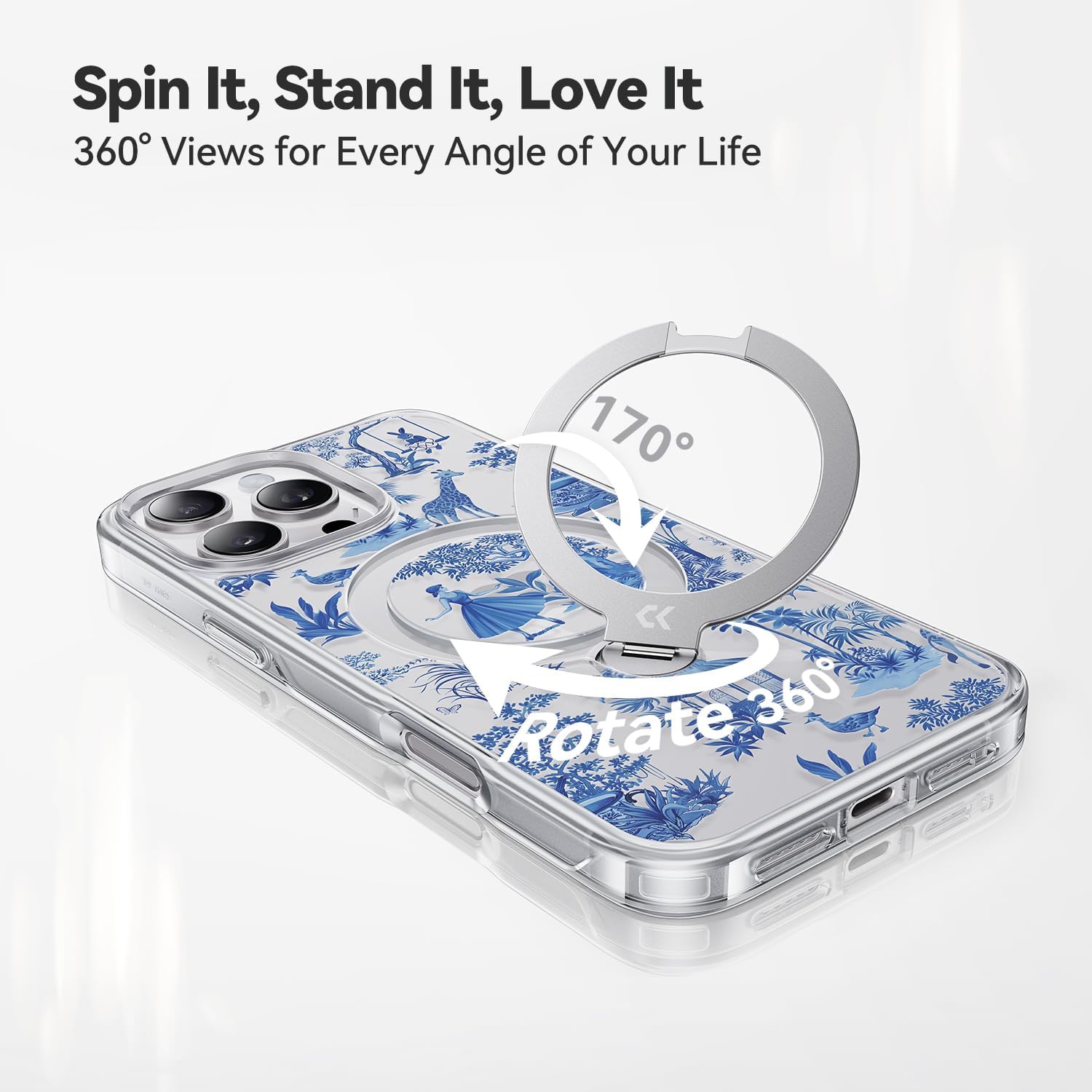 New Aesthetic Design 360° Spin Magnetic Stand for iPhone Case with Ring [16FT Military Drop Protection] [Non-Slip Edge] [Compatible with MagSafe]