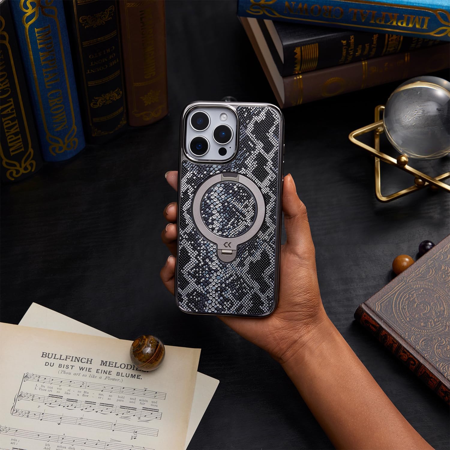 Black Snake for iPhone Case with 360° Spin Magnetic Stand [Compatible with MagSafe] [16FT Military Drop Protection]