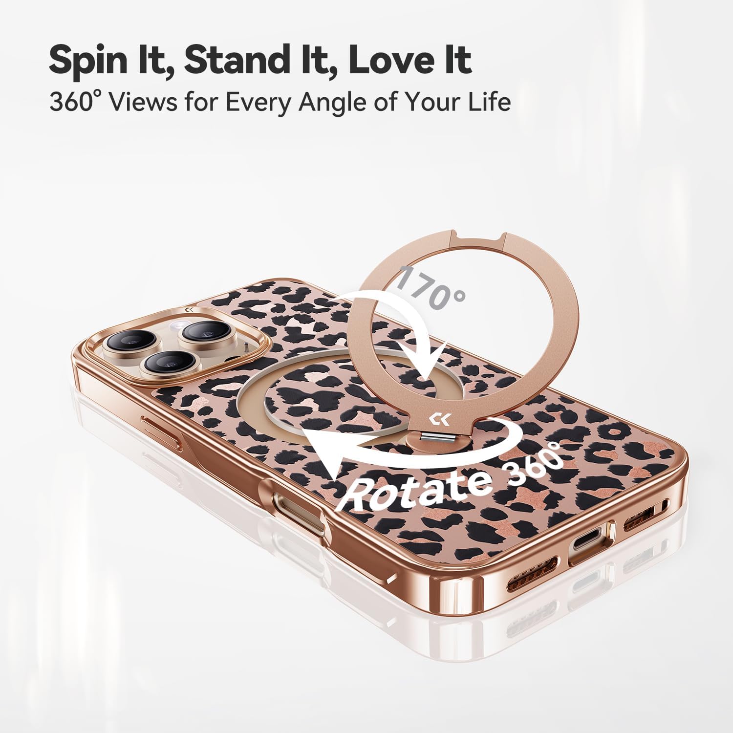 Gold Leopard for iPhone Case with 360° Spin Magnetic Stand [Compatible with MagSafe] [16FT Military Drop Protection] - Gold Leopard