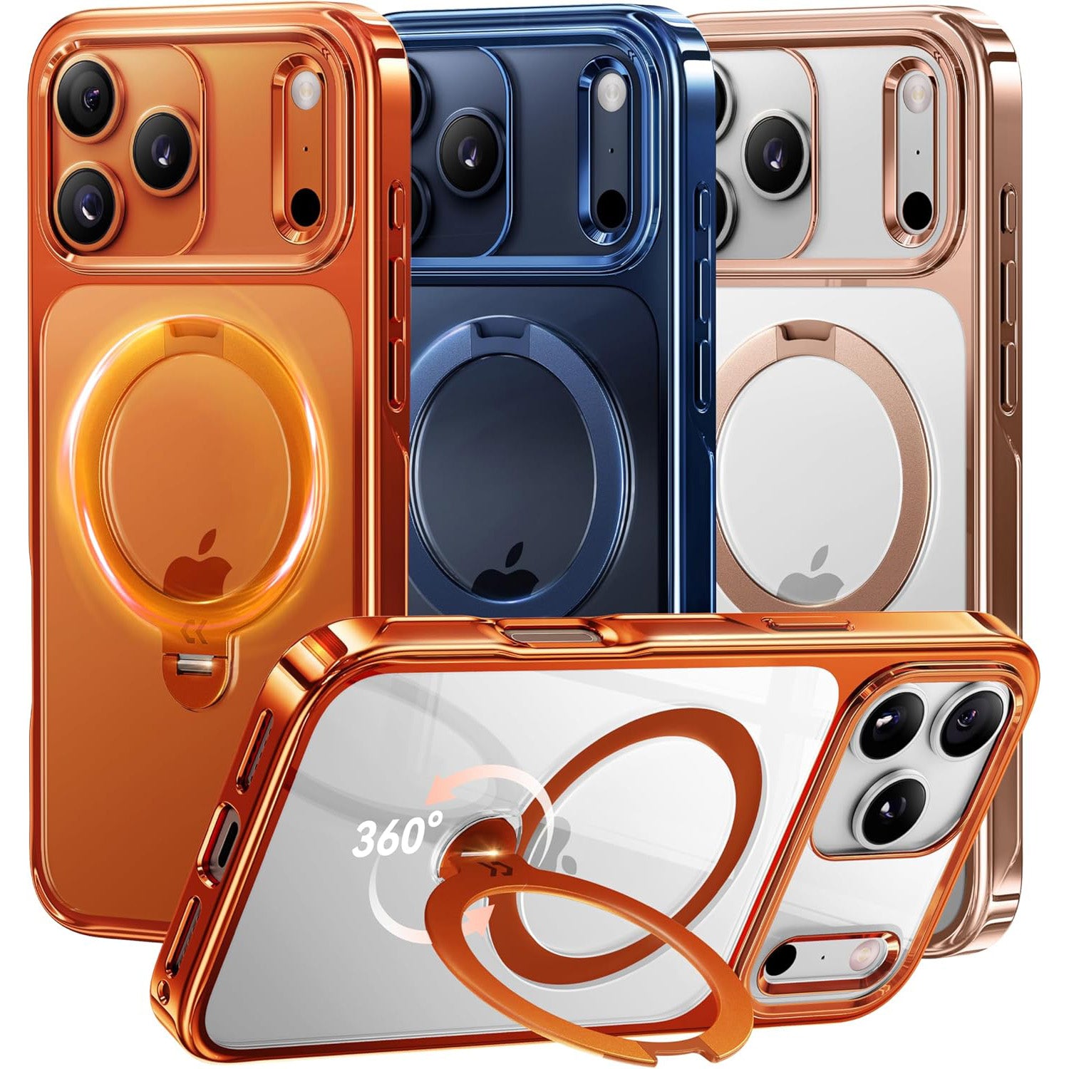 Cosmic Orange Glossy for iPhone Case [360 Spin Magnetic Stand][Fit for MagSafe][17FT Military Protection] Slim Polished Frame Titanium Alloy Sturdy Stand