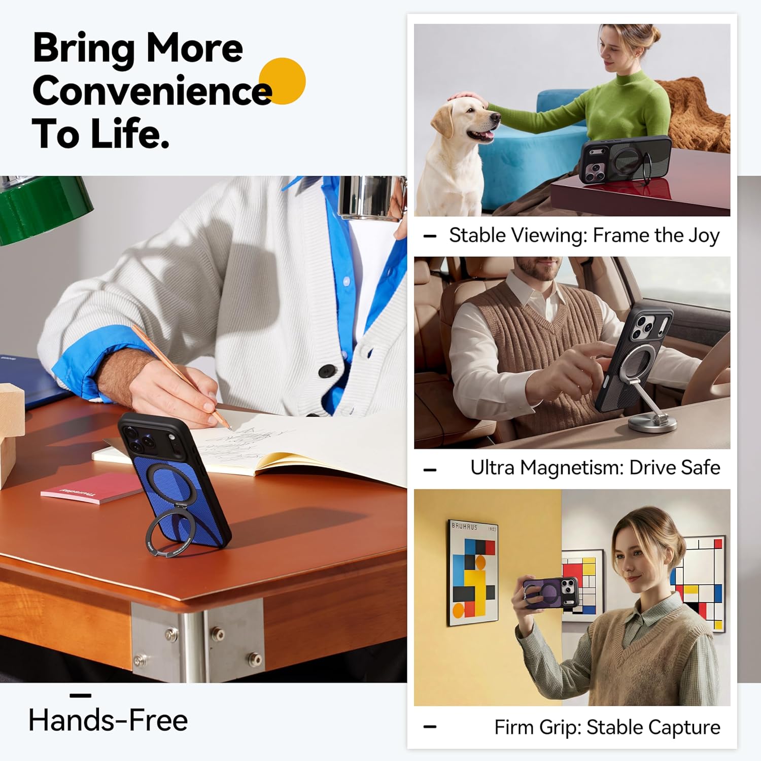 Geometric-Design for iPhone Case Heavy Duty with Ultra-Magnetic Stand [Military Drop Protective] [Compatible with MagSafe] Shockproof Slim Ring Holder