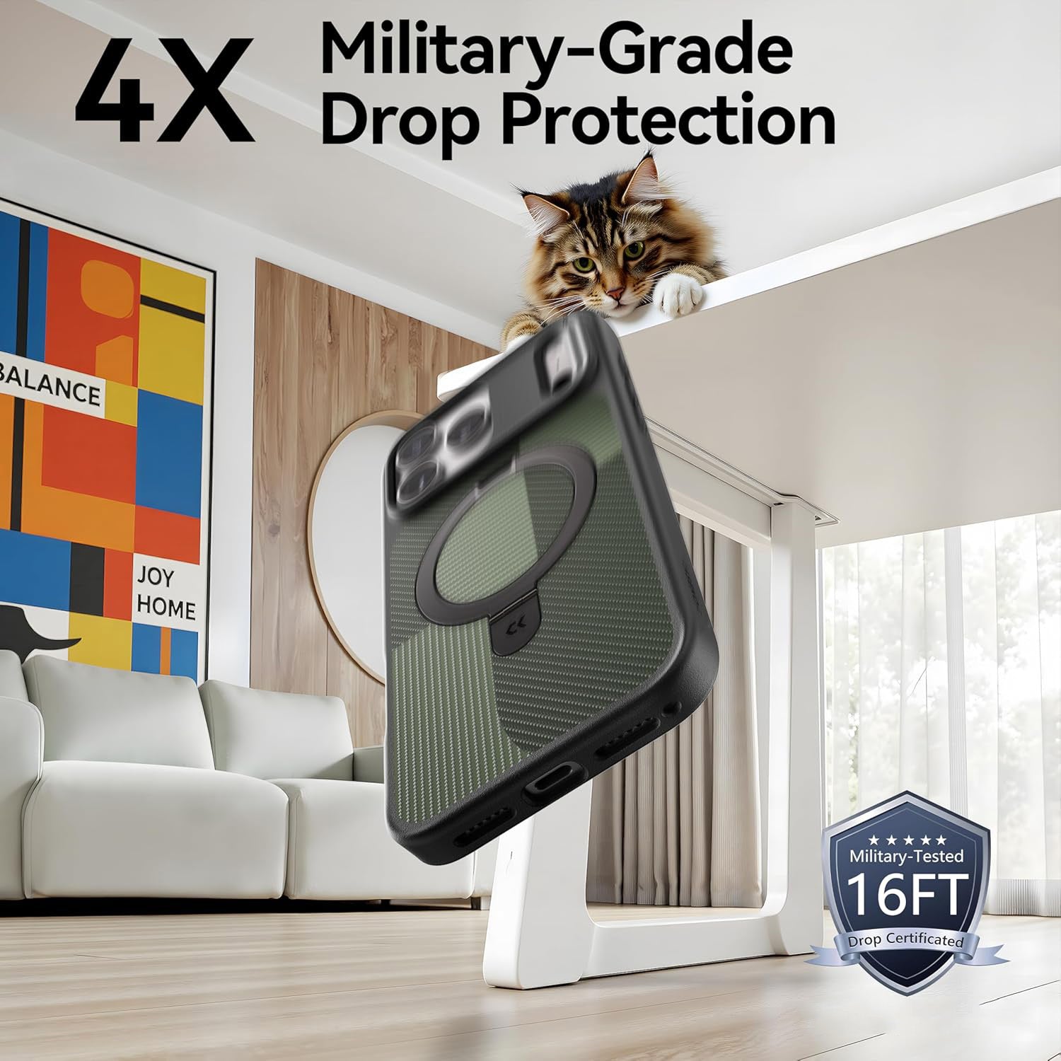 Geometric-Design for iPhone Case Heavy Duty with Ultra-Magnetic Stand [Military Drop Protective] [Compatible with MagSafe] Shockproof Slim Ring Holder