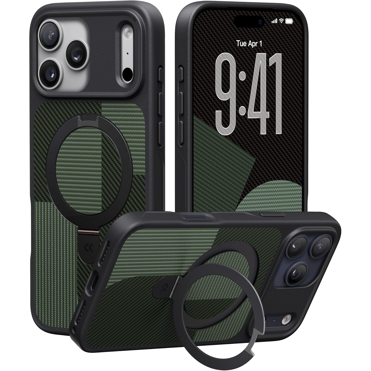 Geometric-Design for iPhone Case Heavy Duty with Ultra-Magnetic Stand [Military Drop Protective] [Compatible with MagSafe] Shockproof Slim Ring Holder